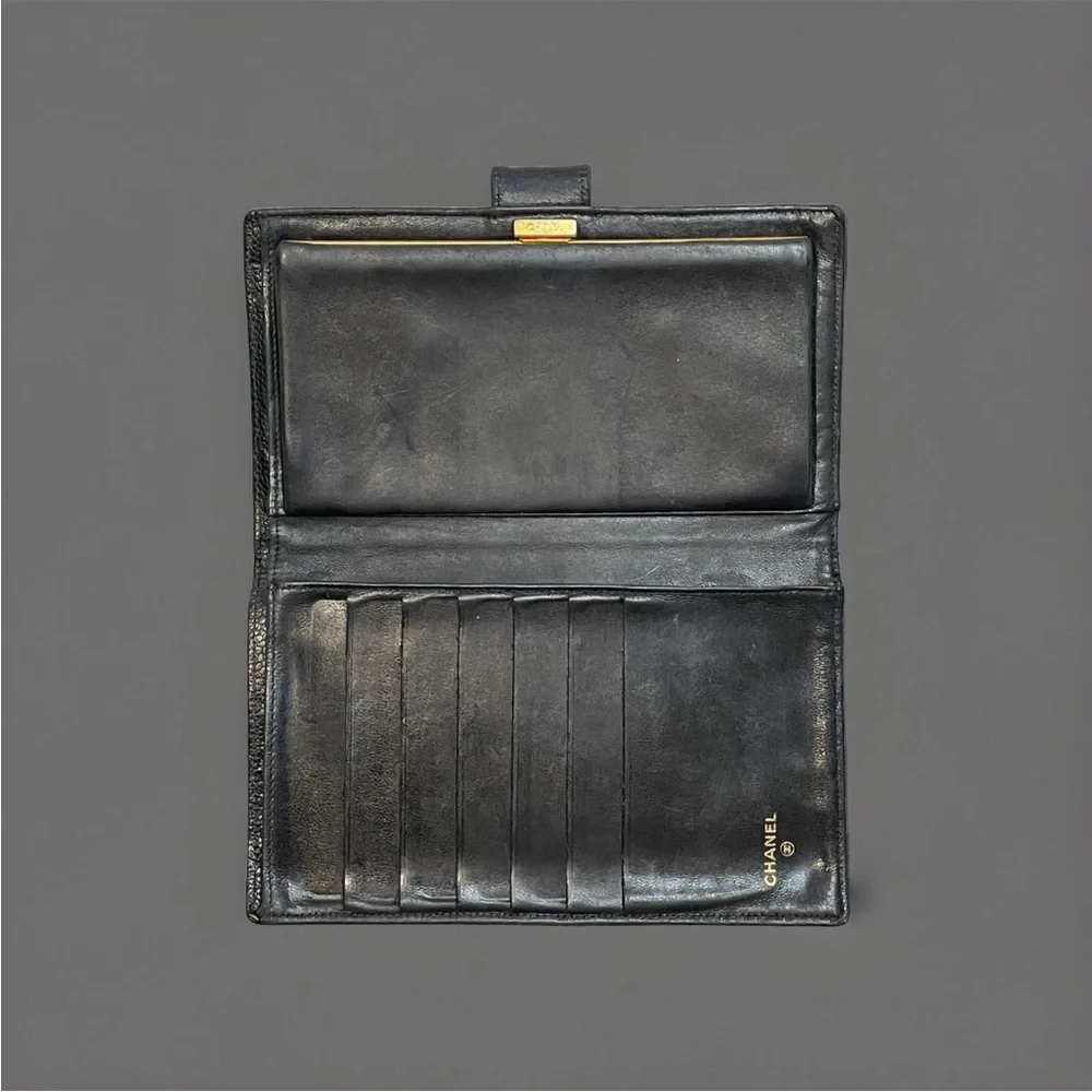 SOLD Vintage Chanel CC Black Caviar Leather Continental Long Wallet Clutch - Picture 14 of 16